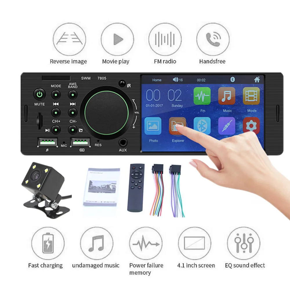 

4.1 inch touch Screen 1 Din Car Radio Stereo Audio MP3 Player Car Bluetooth Rearview Camera Remote Control USB FM Aux multimedio