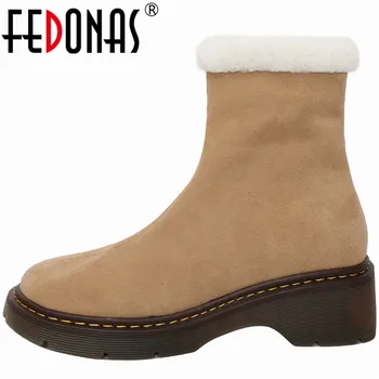 

FEDONAS 2020 Woman Snow Boots Women Winter Shoes Suede Leather Low Heels Shoes Woman Party Working Basic Ankle Boots Heels