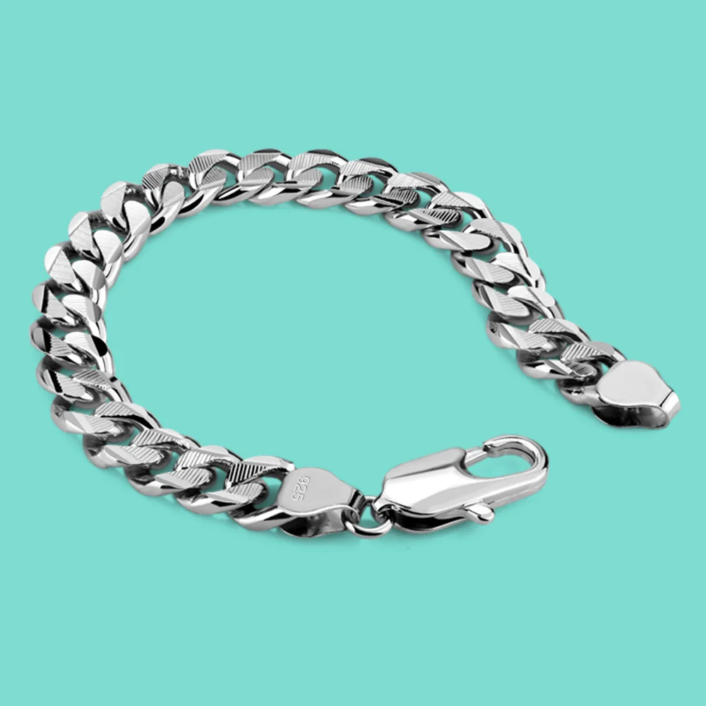 Классические мужские итальянские серебряные Bracelet 10mm из стерлингового серебра