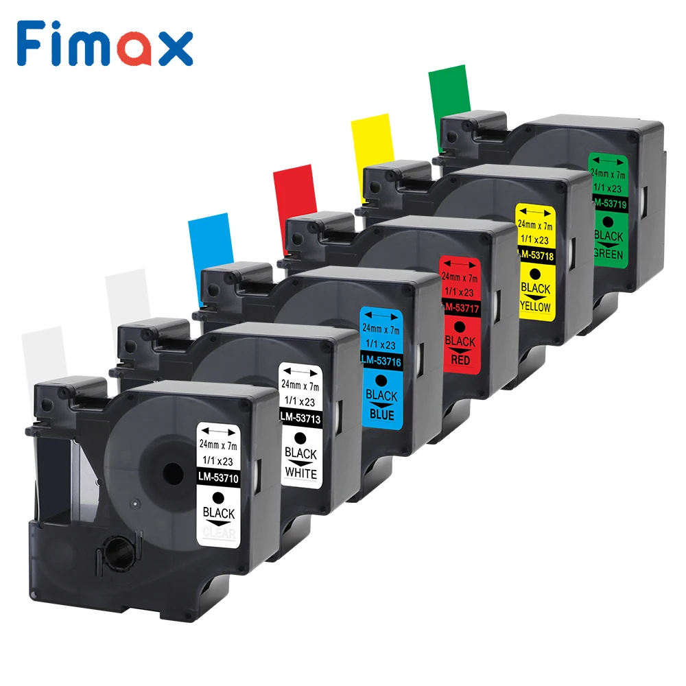 Fimax 6 шт C Dymo D1 этикетировщик Dymo 40913 40918 45013 45016 45803 43613 9 мм 12 мм для принтер для этикеток dymo лента DYMO D1 - Цвет: 24mm Mix Color