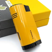 COHIBA высококачественный металлический 3 струйный фонарь для сигарет зажигалка с перфорацией Регулируемое пламя Бутан газовая зажигалка окно инструмент для курения