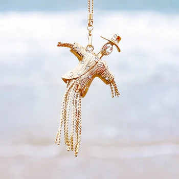 

Vanssey Vintage Fashion Jewellry Scarecrow Figure Rhinestone Gold Tone Snake Chain Long Tassel Necklace Accessories for Women
