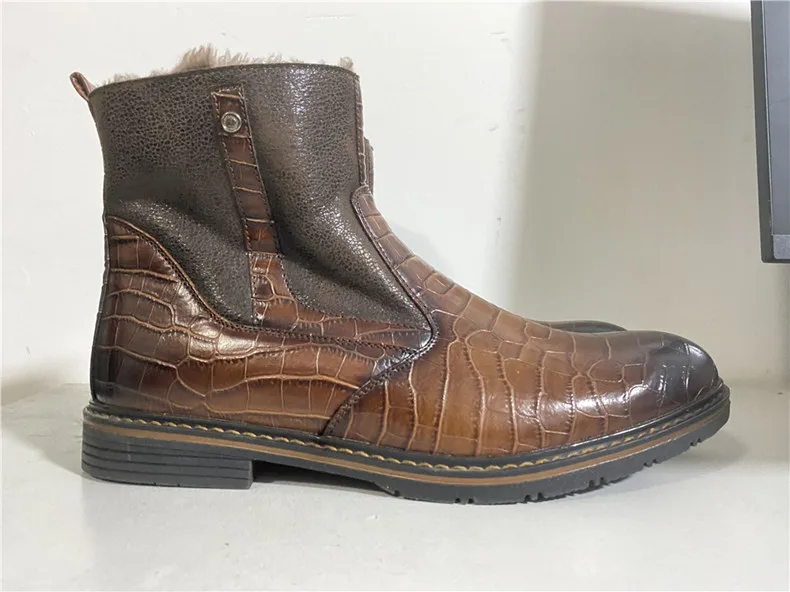 Men Genuine Leather Boots Fur Anckle Boots Plush Warm Winter Boots Genuine Leather Pointed Toe Boots Men Business Formal Boots (6)