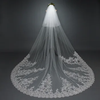 

2020 New Bridal Veil Big Tail Wedding Dress Veil Sequin Lace Wedding Veil 80cm Tail 300cm White Customizable Length