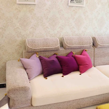 

Purple Romantic Tassel Design High Quality Solid Velvet Cushion Cover Pillow Cover Pillowcase Home Decorative Sofa Throw Pillows
