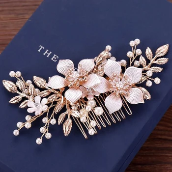 

NPASON Wedding Hair Comb Flower Pearl Hair Jewelry Decoration Floral Hair Accessories Bridal Hair Comb Jewelry Head Ornament