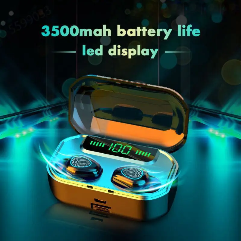Bluetooth Headset Bluetooth 5 0 Earphone LED Wireless Earphone Headset Earbuds TWS Waterproof Sport Earphones Splitter New