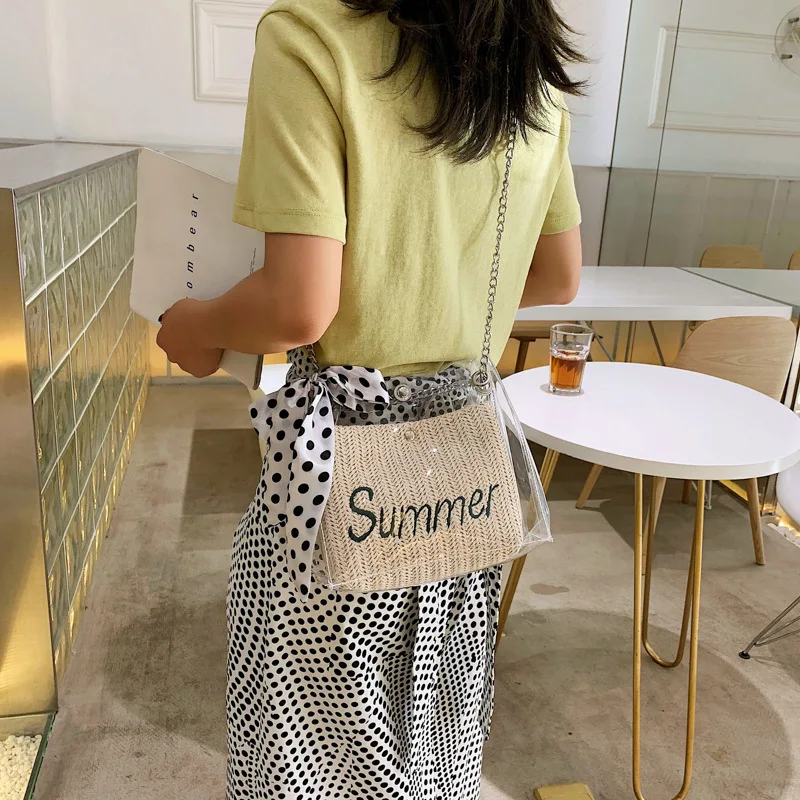 

WOMEN'S Bag 2019 New Style Transparent Jelly Different Size Bags One-Shoulder PVC Chain Handbag Large Capacity Knitted Messenger
