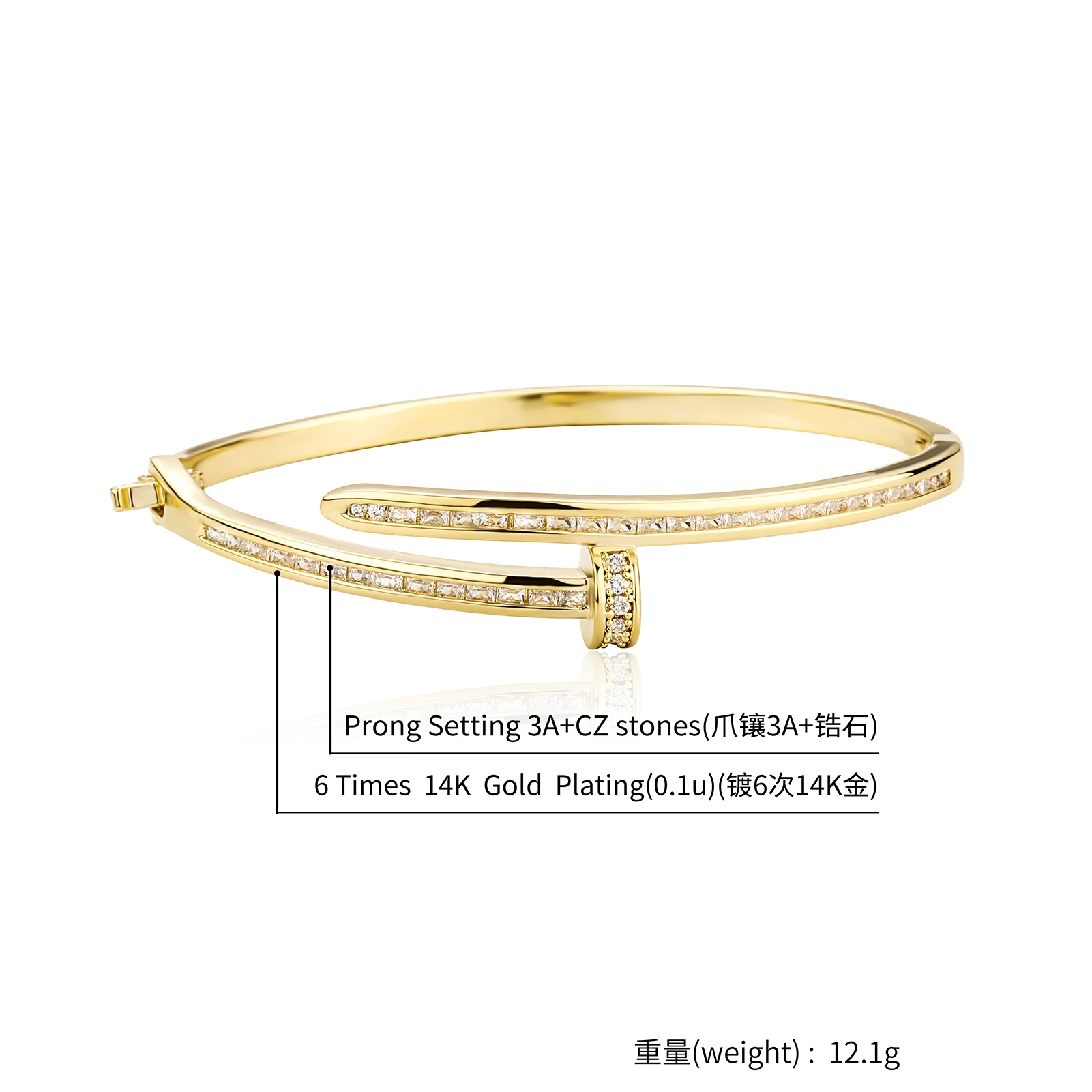 JINAO New Fashion High-quality Prong Setting 3A+Zircon Willow Nails Design Bracelet For Men and Women