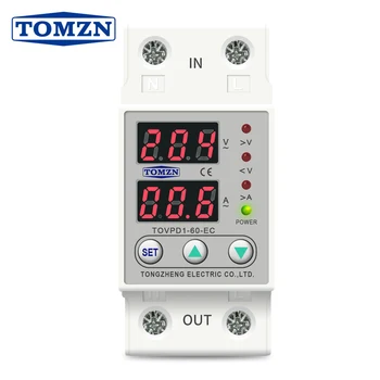 

Dual LED display Din rail Adjustable Over Under Voltage current Protective Device Protector Relay 230V TOMZN TOVPD1-63-EC