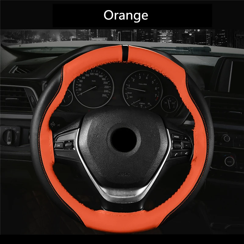 

Hand-Stitched 38cm Car Steering Wheel Cover DIY Black Suede Leather +Microfiber Leather Splicing Universal Steering Wheel Covers