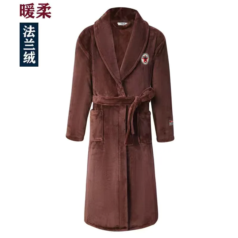 Men Casual Kimono Bathrobe Autumn Winter Flannel Long Robe Thick Warm Sleepwear Plus Size 4XL Nightgown Male Loose Home Wear silk pj set Men's Sleep & Lounge