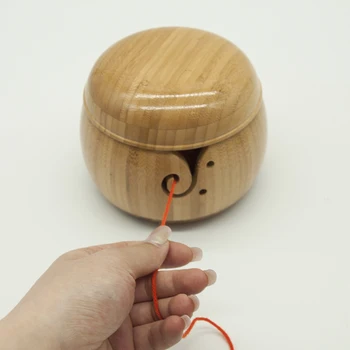 

New Hot Wooden Yarns Bowl with Removable Lid Holder Portable for Knitting Crochet Storage SMD66