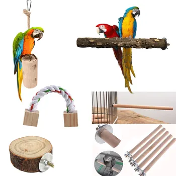 

Practical Parrot Toy Wooden Molars Bite Swing Standing Pier Stand Long Tail Parrot Parakeets Cockatiels Toy Stand
