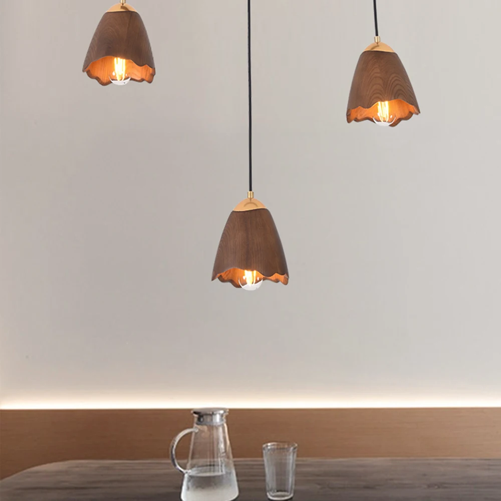

wood pendant Light Wind chimes Hanging Lamp Wooden flower Lighting restaurant bar hall light Creative Chinese teahouse sculpture