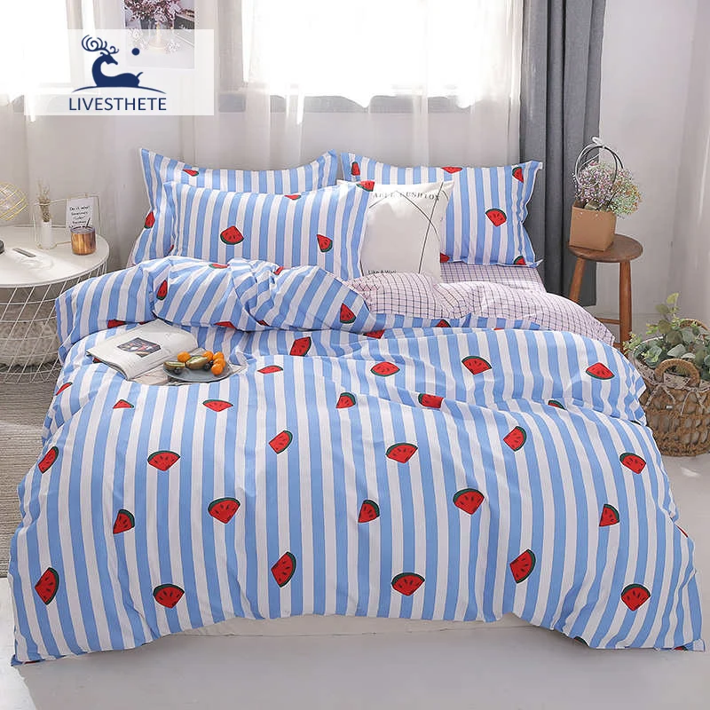 

Liv-Esthete Bedding Set Home Textiles Duvet Cover Flat Sheet Double Decor Adult Bedspread Watermelon Bed Cover Linen Set 3/4pcs