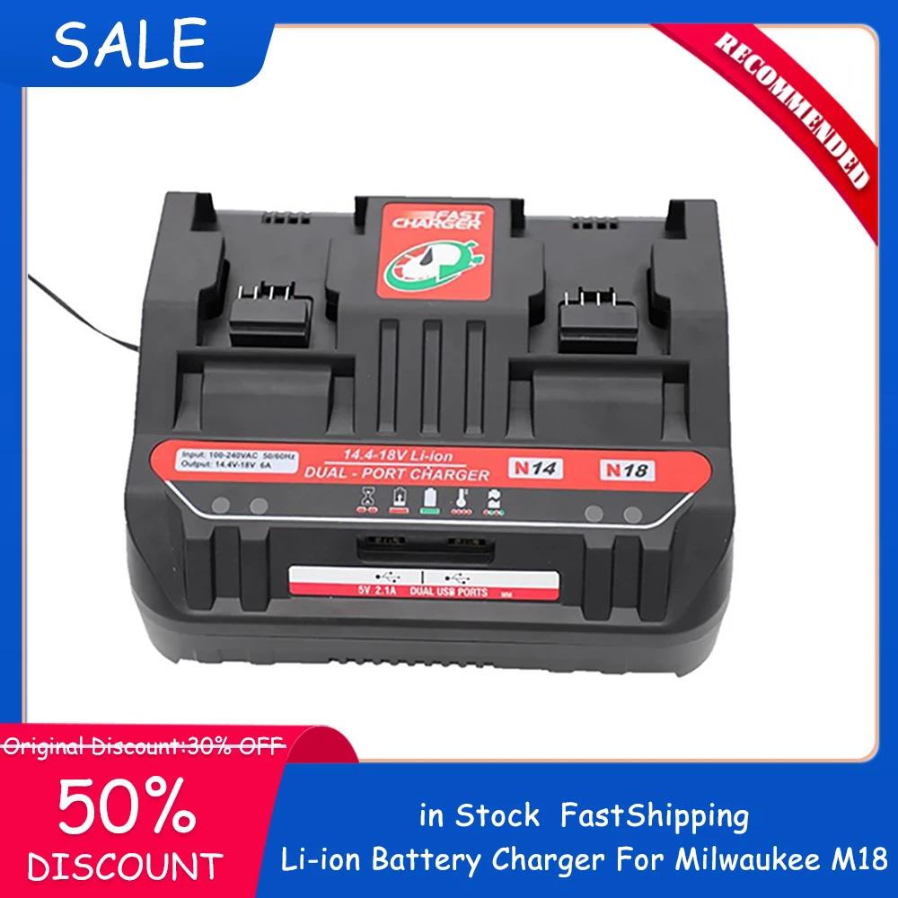 

M18 Li-ion Battery Charger For Milwaukee 14.4V 18V M18 48 - 11 - 24xx Series Lithium-ion Battery 6A Charging Current