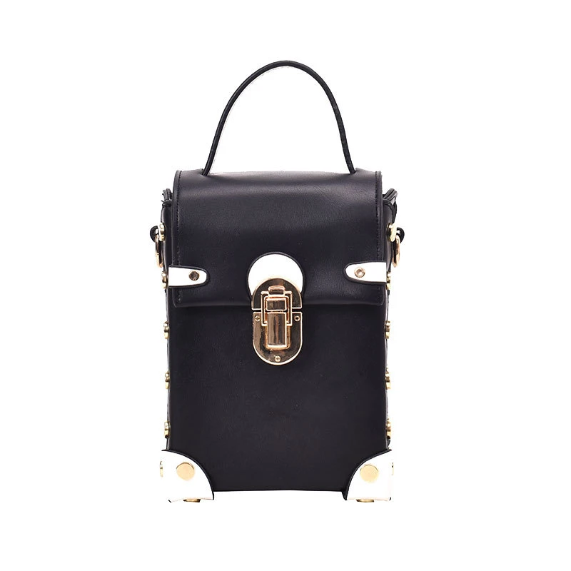

Small Bag Female 2019 New PU Portable Box Small Square Bag Korean Version of The Wild Rivet Chain Shoulder Messenger Bag Women