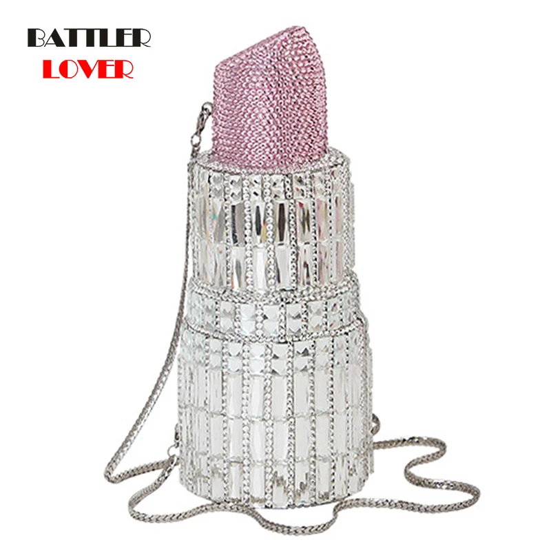 Novelty Designer Diamond Handbags Women Lipstick Clutch Crystal Evening