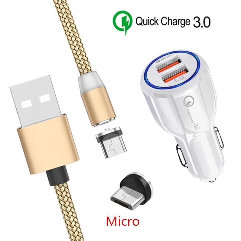 Untuk Samsung Galaxy M10 A6 A7 A5 2016 J5 J7 J4 Inti J6 Kehormatan 8X Ponsel QC 3.0 Cepat Mobil charger Magnetic Micro USB Kabel Pengisian