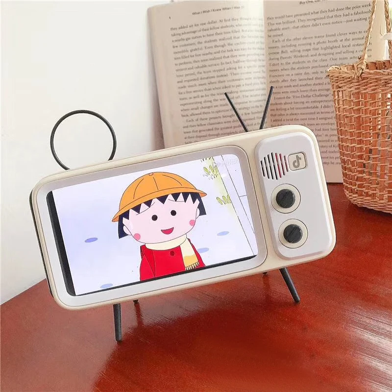 New Retro TV Mobile Phone Holder Stand Bracket Wireless Bluetooth-compatible Speaker Music Player Audio for Xiaomi Huawei IPhone |