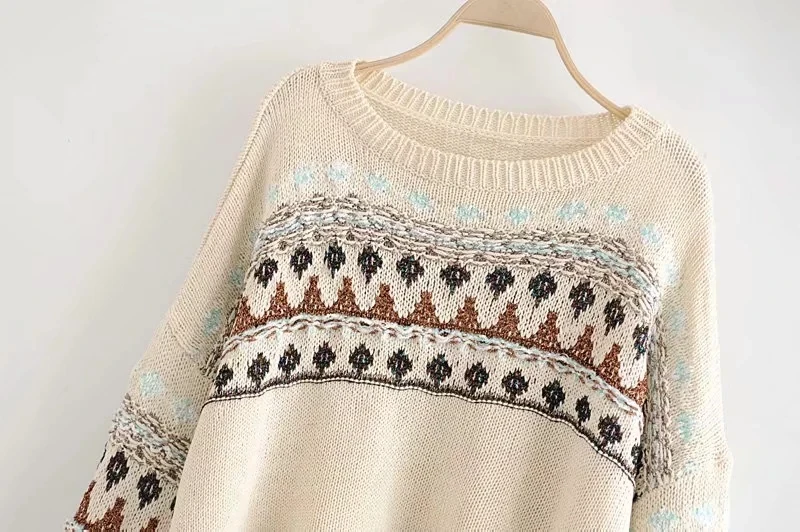 Увядшие зимние свитера женские Инди фолк винтажный геометрический вязаный жаккард оверсайз короткие свитера женские пуловеры Топы