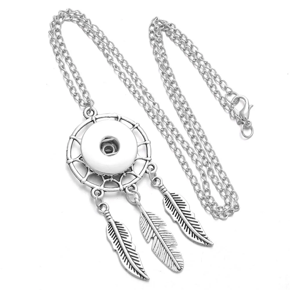 Feather Snap Button Pendant Necklace Fit 12mm Buttons Women Charm Fashion Jewelry