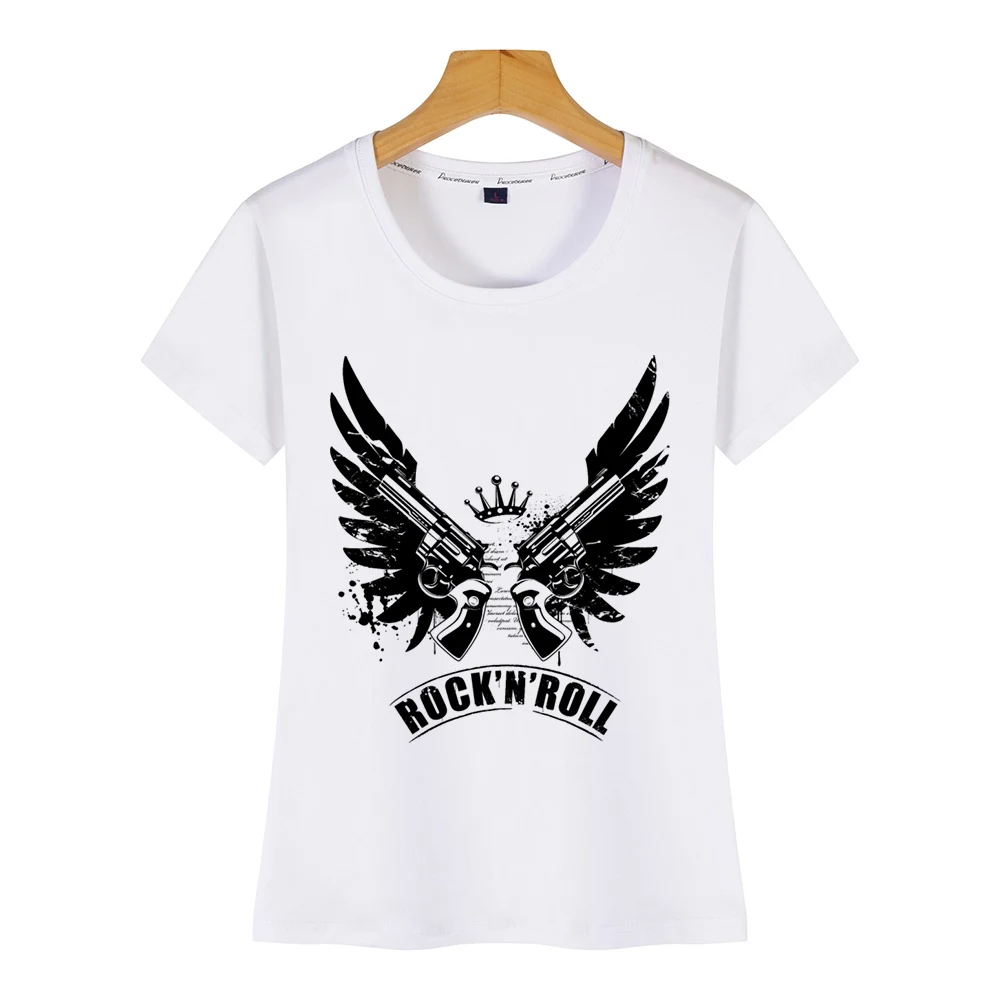 Топы футболка Женская рок-н-ролл Базовая черная Хлопковая женская футболка - Цвет: White