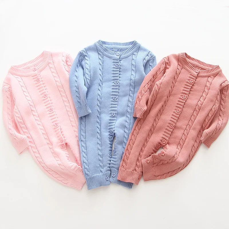 

Baby Rompers Knitted Cotton Autumn Winter Newborn Boys Girls Sweaters Jumpsuits Long Sleeve Toddler Infantil Overalls One Pieces