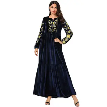 

Muslim Women Abaya Velvet Kaftan Dubai Loose Maxi Dress Embroidery Pleated Jilbab Islamic Clothing Turkey Abayas Arab Robe Gown