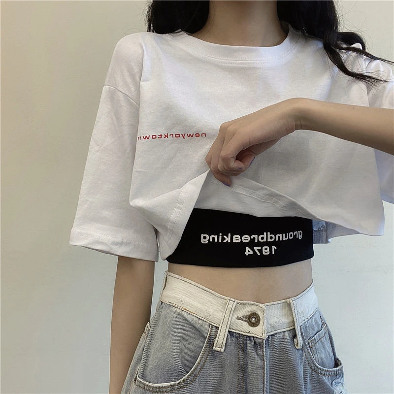 White Short Crop Tee | White Loose Crop Tee Shirt | Loose White Tee Crop Top - - Aliexpress