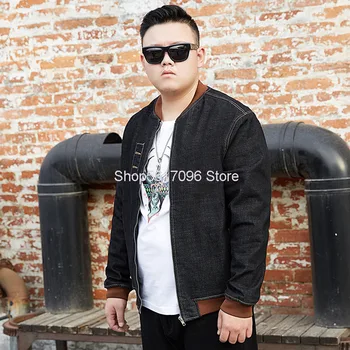 

Money Big Size Men's Wear Loose Cowboy Coat Plus Fat Plus Elastic Force Rib Baseball Clothing Locomotive Jacket Super Top