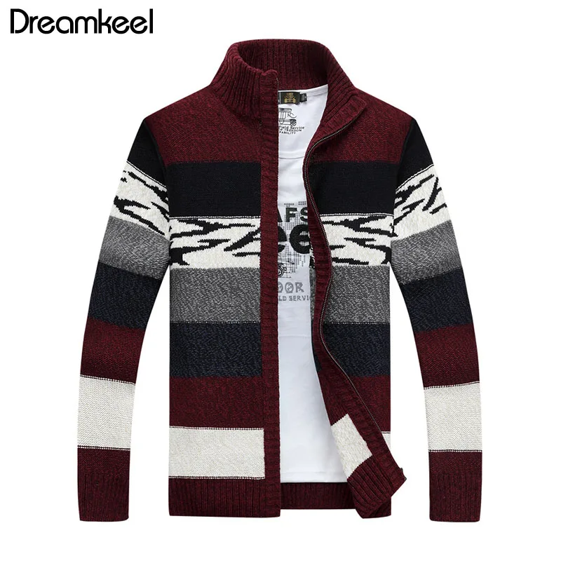 Осень, новинка, мужской толстый свитер, свитера, мужские зимние Вязанные шерстяные куртки, верхняя одежда, облегающий свитер в стиле пэчворк Y - Цвет: Красный