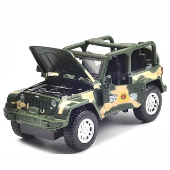 

JIAYE 1/32 Alloy Car Model with Base Wrangler Camouflage Simulation Small Toy Sound and Light Open The Door Car Model for Kids
