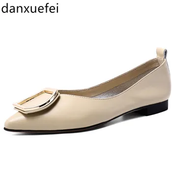 

Women's genuine leather slip-on ballet flats leisure soft comfort pointed toe metal buckle ballerinas casual espadrilles shoes