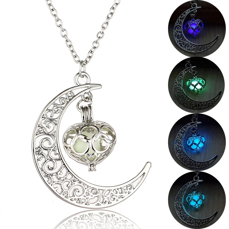 Светящаяся луна кулон ожерелье женское полое сердце кулон светящийся камешек кулон ожерелье светится в темноте женские ювелирные изделия