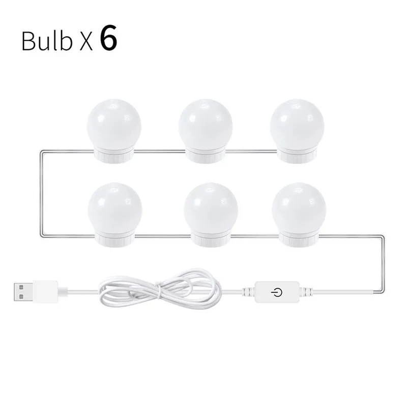 6 Bulbs Голливудский стиль led-подсветка маленького зеркала лампы комплект USB/EU/US зарядный стол настольный косметический свет с регулируемой яркостью макияж свет - Цвет: 6 Bulbs