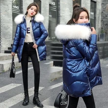 

2021 New Winter Jacket Parkas Women Glossy Down Cotton Jacket Hooded Parka Warm Female Cotton Padded Jacket Casual Outwear P985
