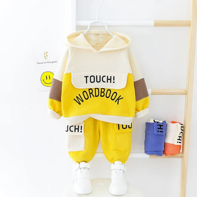 Spring Autumn Children Cotton Clothing Suit Baby Boys Girls Clothes Kids Sport Hoodies Pants 2Pcs/Sets Fahion Toddler Tracksuits BO TOUCH F Yellow