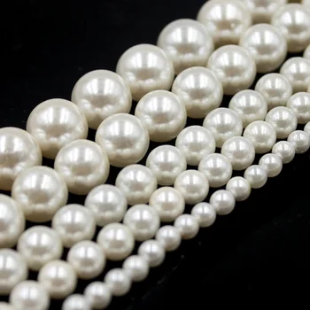 

Free Shipping 4mm 6mm 8mm 10mm 12mm White Round Sehll Pearl Loose Beads Strand 15"
