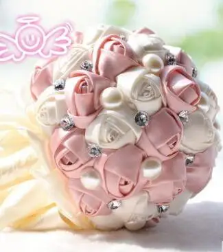 5 Sparkly Rhinestones Crystal Wedding Bouquet Pink Satin Pearls Beaded Bridesmaids Flower Girls Holding Flowers Bouquets - Цвет: 5