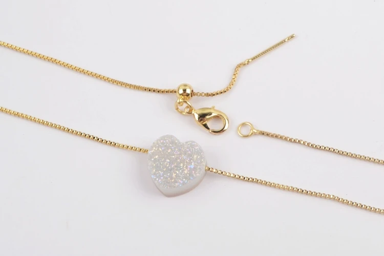 BOROSA, 5 шт., модное, Радужное, в форме сердца, титана, натуральный Druzy, подвеска, 16,5~ 17 дюймов, цепочка, регулируемое ожерелье для женщин G1889