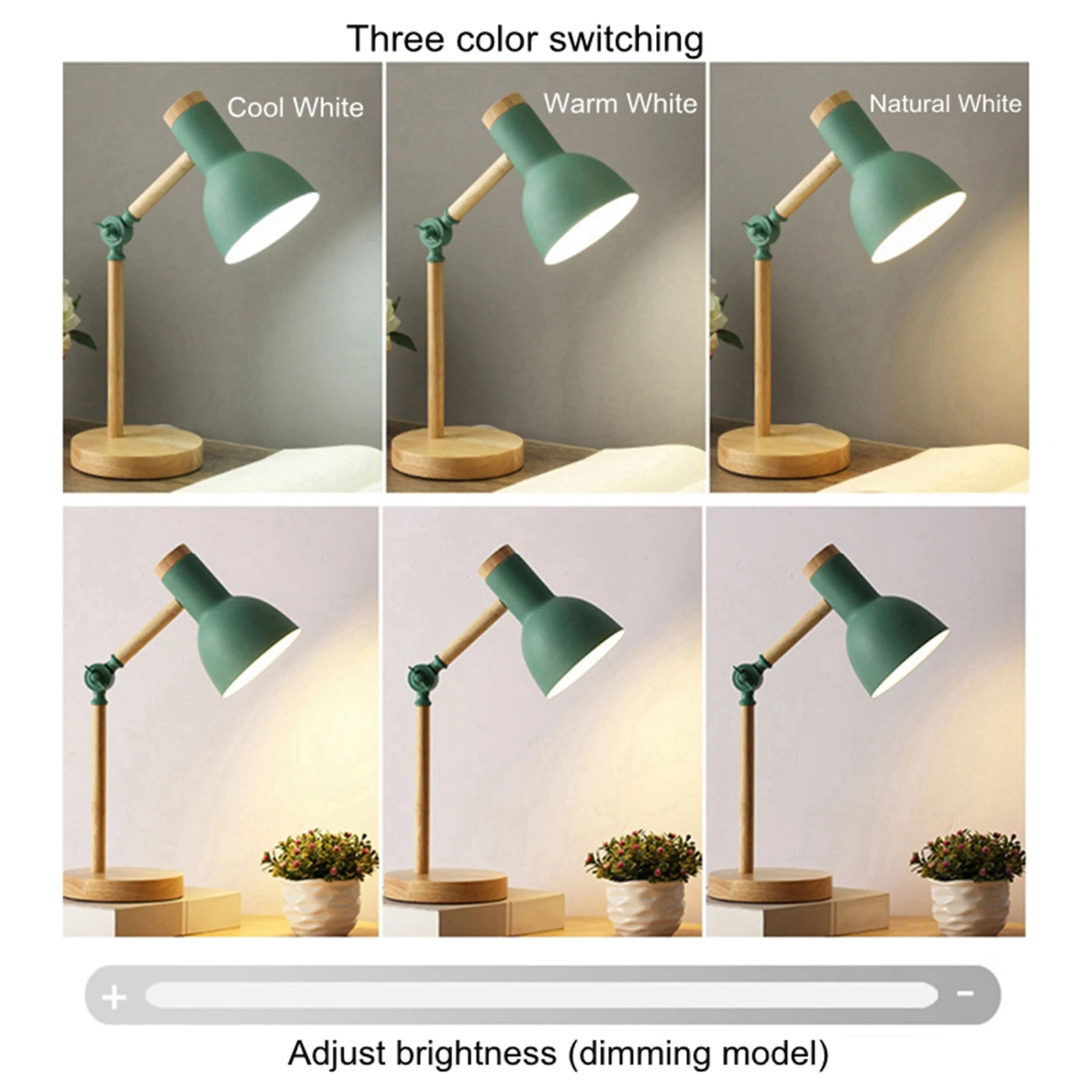 Stylish Wooden Iron LED Multi-Joint Reading Table Lamp Task Light Flexible Green 3W