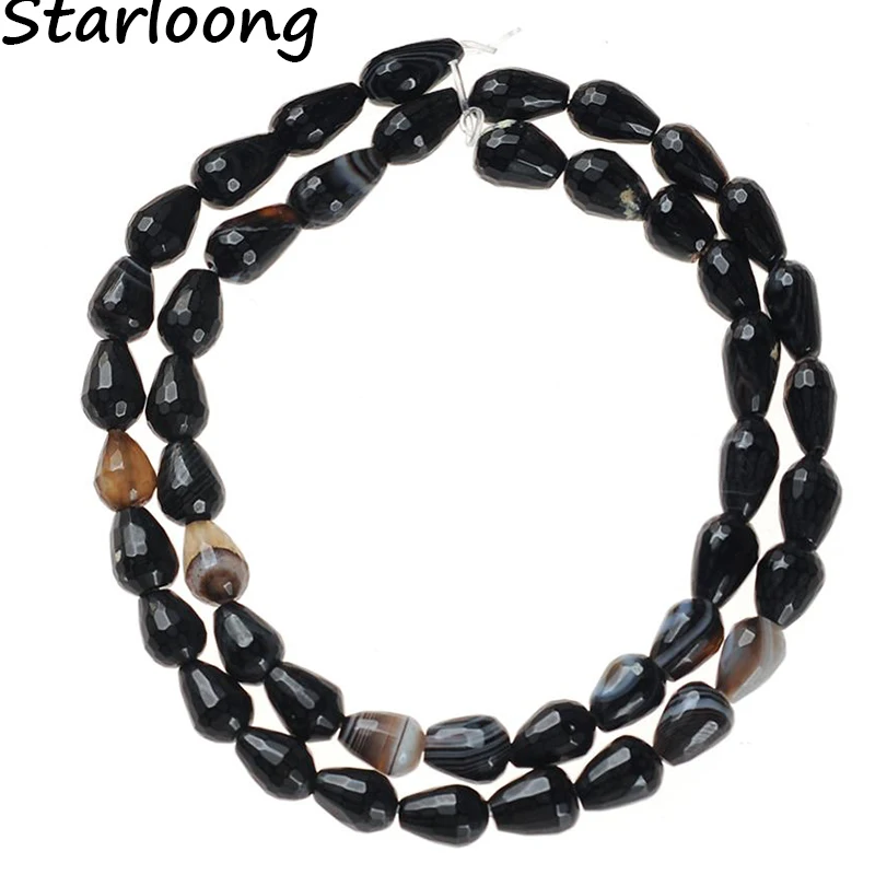 

Natural Stone Round Water Drop Faceted Black Stripe Cracks Agates Druzy Loose Gem Strand Beads for DIY Jewelry Making Necklace