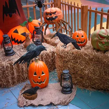 

Halloween Crows, 3-Style Realistic Handmade Crow with Glass Bird's Nest, Black Crows Decorations Crow Prop, Artificial Birds Fak