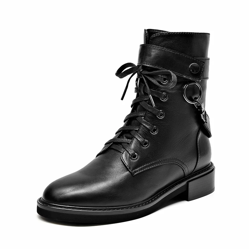 Black BeauToday мотоботы Для женщин из натуральной телячьей кожи с боковой застёжкой-молнией с поперечными ремешками Модные женские ботильоны ручной работы 02215 - Цвет: Black