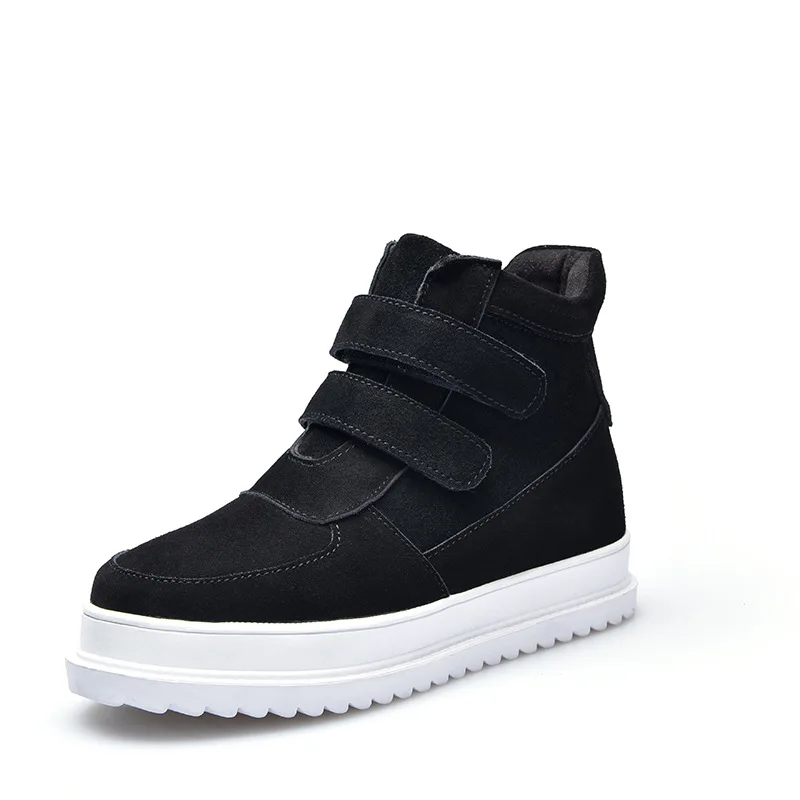 SWONCO Suede Leather Sneakers Woman Winter Snow Boots New Female High Top Black Casual Shoes Sneakers Fur Warm Snow Boots