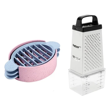 

1pcs Oval Egg Cutter Practical Egg Cutter 3 in 1 & 1pcs 4 Sided Blades Grater Slicer Cutter Box Container Stainless