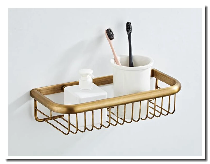 Vidric Bathroom Shelf Antique Bronze 45cm/30cm Shampoo Holder Bath Storage Bath Wall Shelves Rectangle Copper Shelf Bathroom Ha