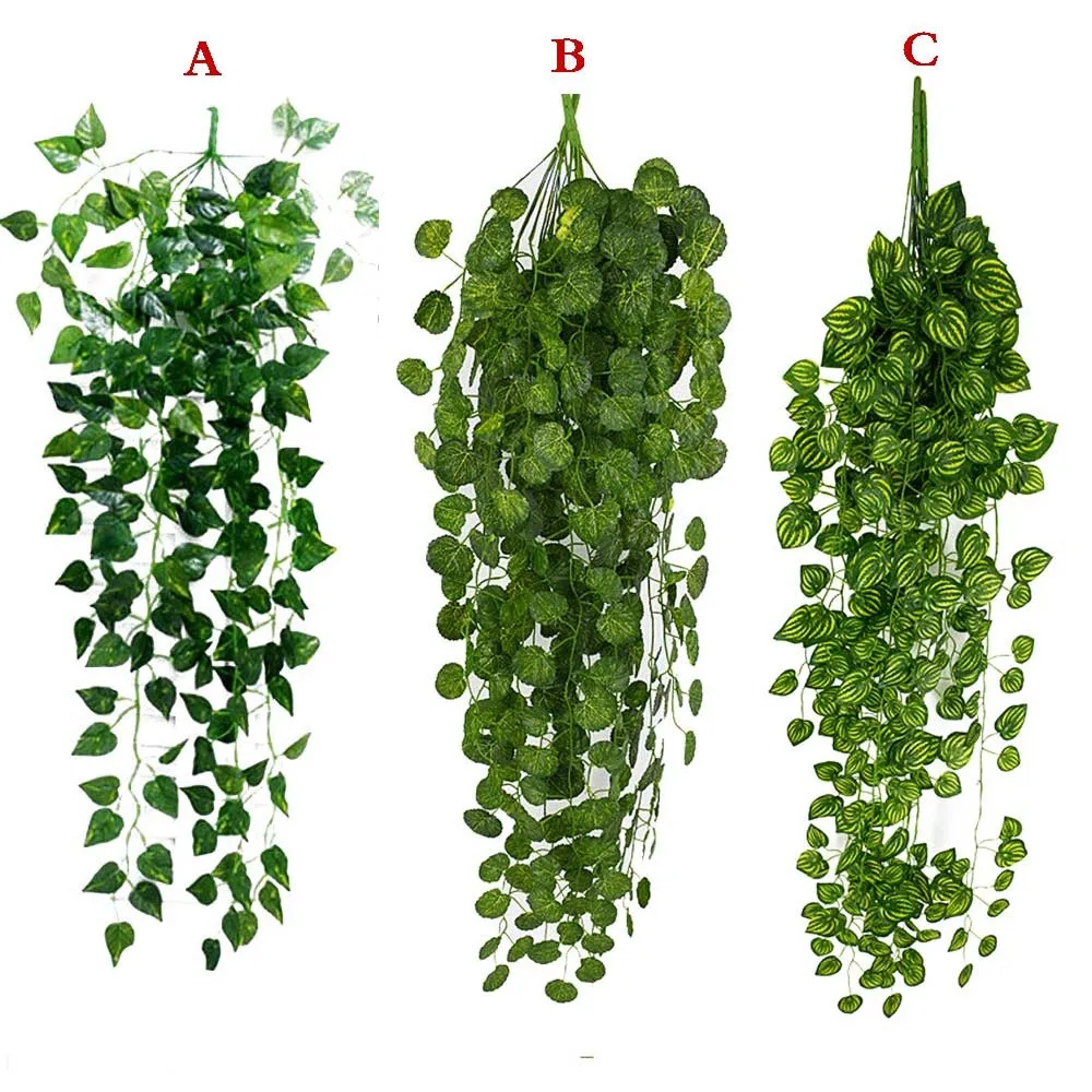 1Pcs Artificial Plants Fake Hanging Vine Plant Leaves Garland Home Garden Wall Decoration Green (1)